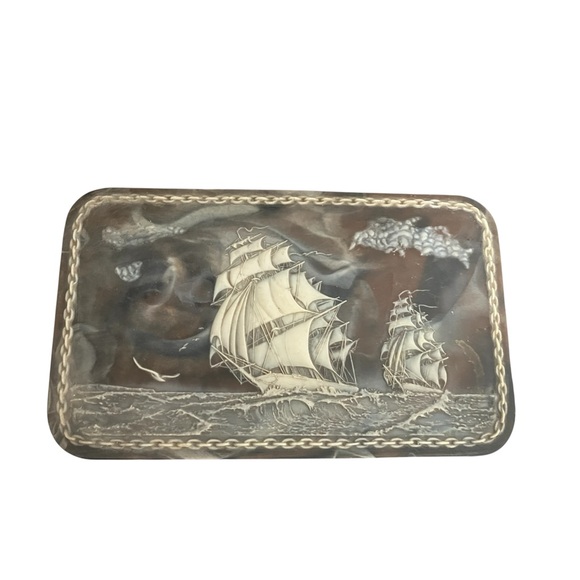 Vintage Jewelry Box with Nautical Design, Authentic Incolay Stone. - Picture 2 of 6